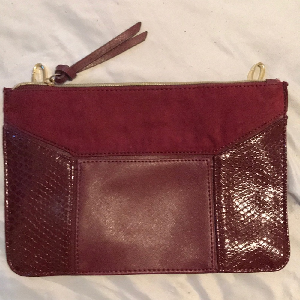 Burgundy Faux Snake Skin Clutch